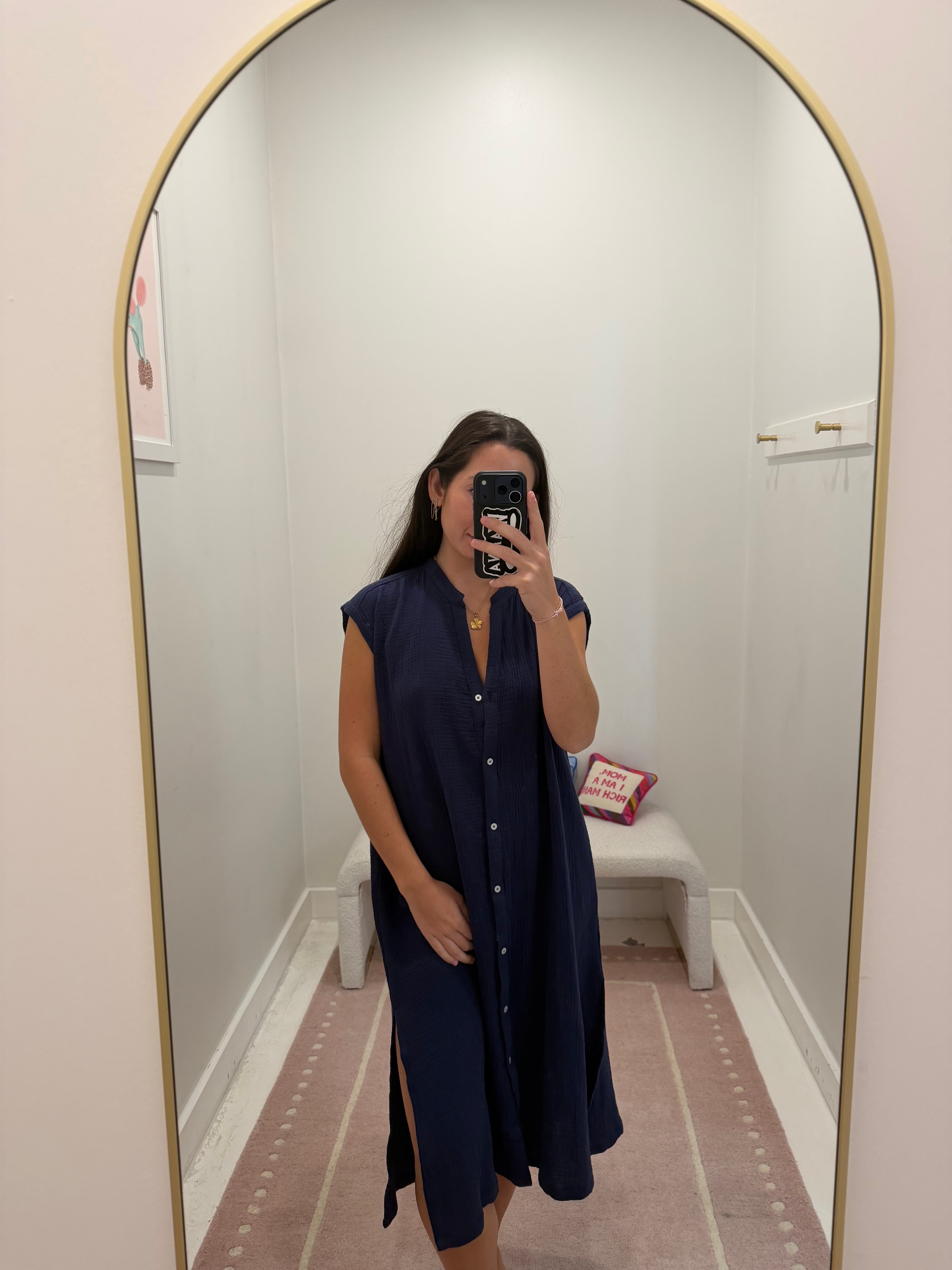 Navy Bubble Cotton Cover Up