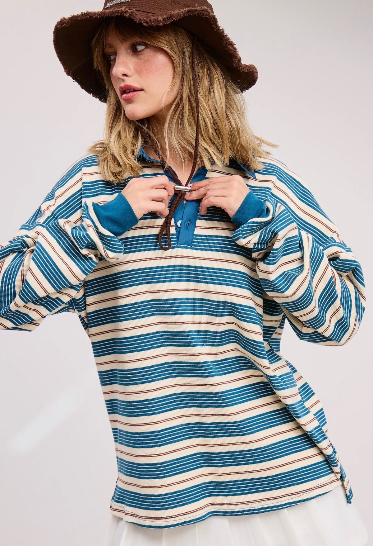 Oversized Long Sleeve Polo Shirt