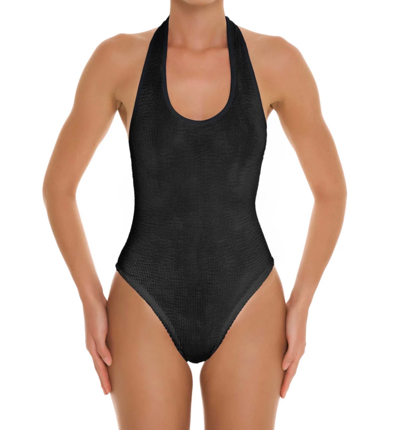 ♻️ Eco Crinkle Halter One Piece - Black