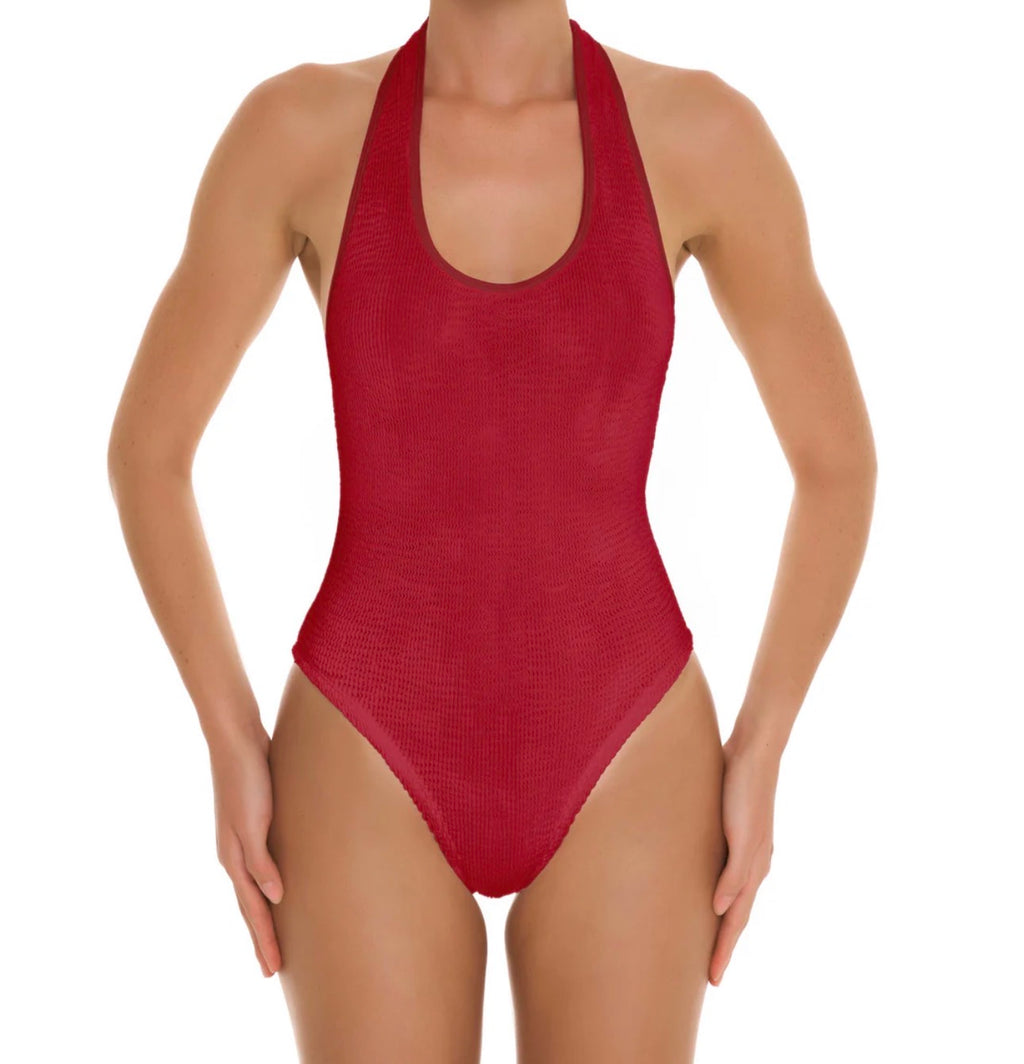 ♻️ Eco Crinkle Halter One Piece - Red