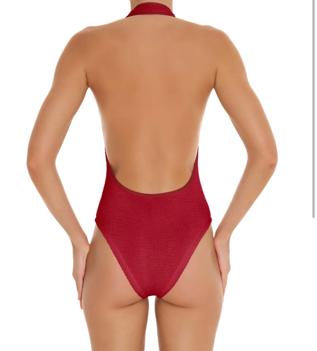 ♻️ Eco Crinkle Halter One Piece - Red